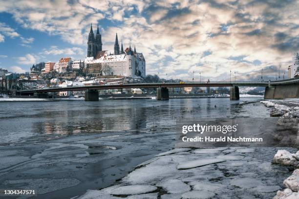 albrechtsburg and meissen cathedral on the elbe river, meissen, saxony, germany - meissen stock pictures, royalty-free photos & images