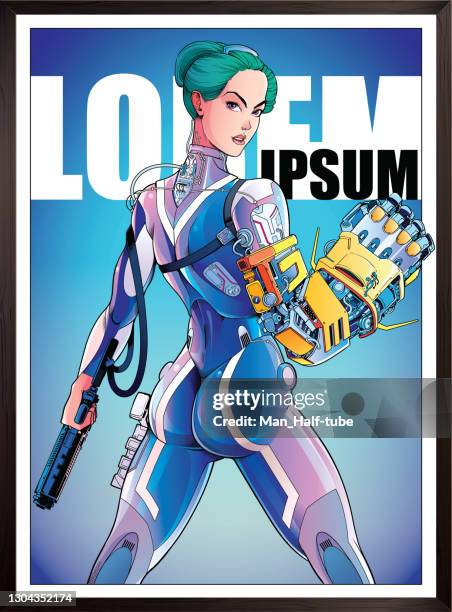 cyberpunk poster - fiktionale figur stock-grafiken, -clipart, -cartoons und -symbole