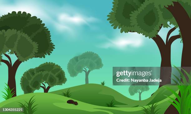 paint illustrations in the wild and natural stock illustration - jungle tree cartoon stock illustrations