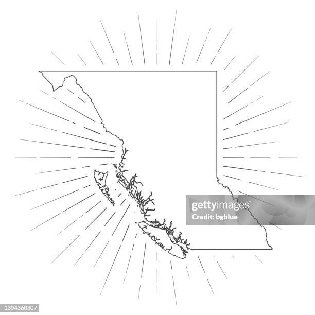 british columbia map with sunbeams on white background - vancouver stock illustrations