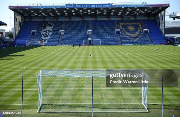 An empty Fratton Park is pictured ahead of the Sky Bet League One match between Portsmouth and Gillingham at Fratton Park on February 27, 2021 in...