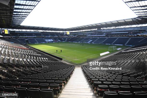 General view inside the stadium prior to the Sky Bet League One match between Milton Keynes Dons and Oxford United at Stadium mk on February 27, 2021...