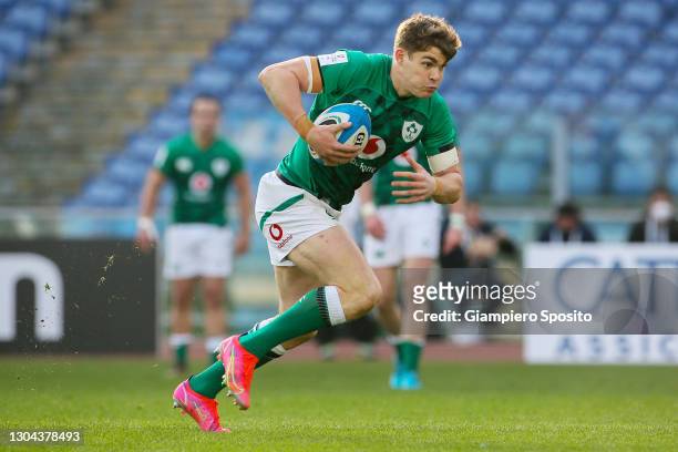 Garry Ringrose of Ireland runs to score a try during the Guinness Six Nations match between Italy and Ireland at Stadio Olimpico on February 27, 2021...