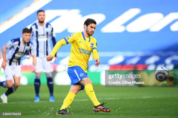 Pascal Gross of Brighton and Hove Albion misses a penalty during the Premier League match between West Bromwich Albion and Brighton & Hove Albion at...