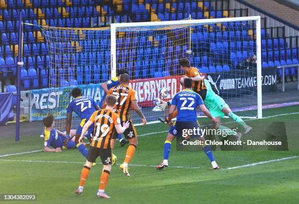 Reece Burke of Hull City scores his teams second goal during the Sky Bet League One match between AFC Wimbledon and Hull City at Plough Lane on...