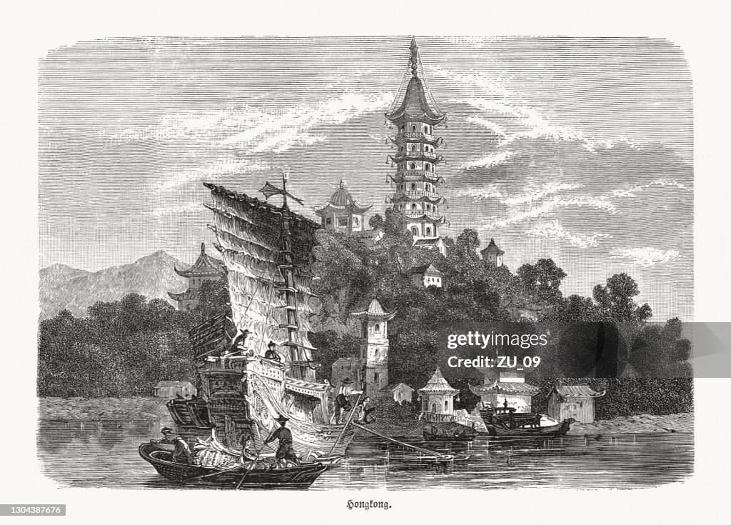 Pagoda Island near Hong Kong, China, wood engraving, published in 1893