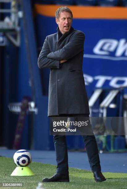 Graham Potter, Manager of Brighton and Hove Albion gives his team instructions during the Premier League match between West Bromwich Albion and...