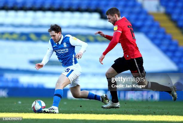 Alen Halilovic of Birmingham City battles with Sam Field of Queens Park Rangers during the Sky Bet Championship match between Birmingham City and...