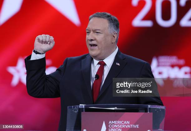 Former U.S. Secretary of State Mike Pompeo addresses the Conservative Political Action Conference held in the Hyatt Regency on February 27, 2021 in...
