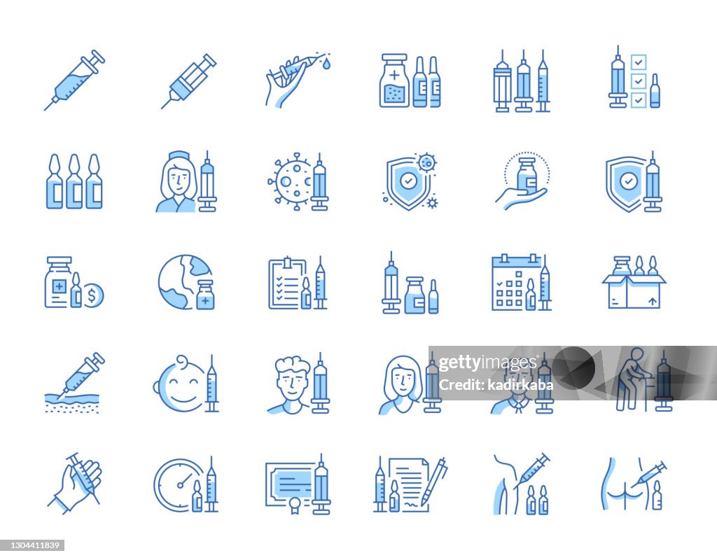 Conjunto de iconos de la línea de vacunación