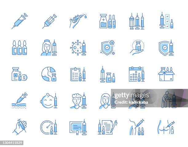 ilustrações de stock, clip art, desenhos animados e ícones de vaccination line icon set - immune system