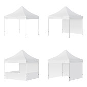 Display Tents Mockups with Side Views Isolated on White Background