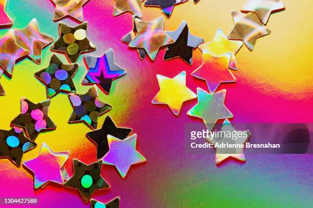 holographic stars on psychedelic background - sticker stock pictures, royalty-free photos & images