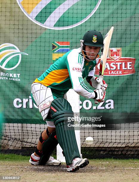 David Miller in action during a South African nets session ahead of the third one-day international series against Australia at Sahara Stadium...