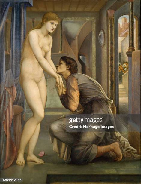Pygmalion and the Image - The Soul Attains, 1878. Four in a series of four paintings. Oil On Canvas. Artist Sir Edward Coley Burne-Jones.