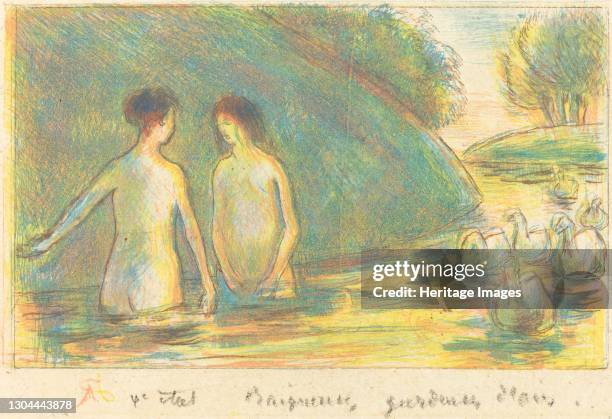 Baigneuses, gardeuses d'oies , c. 1895. Artist Camille Pissarro.