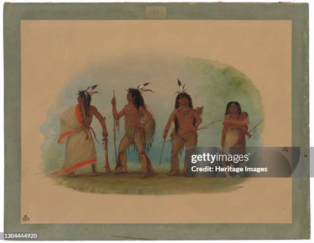 Four Apachee Indians, 1855/1869. Quoth-e-qúa-ra with Mine-sín-ne Artist George Catlin.