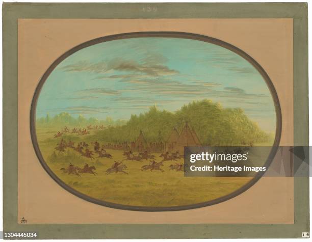 Sham Fight of the Camanchees, 1861/1869. Ordered by the chief to demonstrate the mode of combat by his warriors. Artist George Catlin.