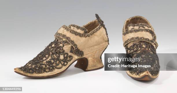 Shoes, probably British, 1690-1729. Artist Unknown.