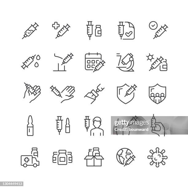 stockillustraties, clipart, cartoons en iconen met vaccinlijnpictogrammen bewerkbare lijn - arm needle