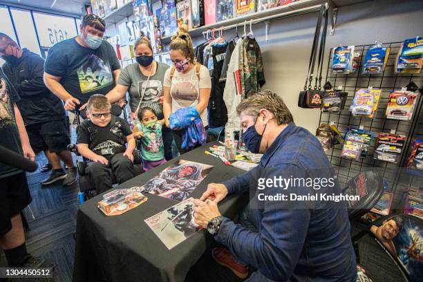 Actor Ray Park signs autographs at Inland Empire Toy Store on February 27, 2021 in Redlands, California.