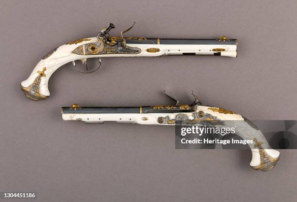 Pair of Flintlock Pistols of Empress Catherine the Great , Russian, Saint Petersburg, 1786. Artist Johan Adolph Grecke.