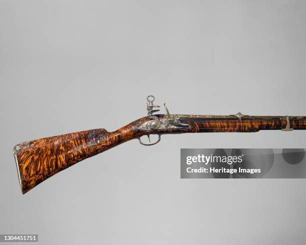 Gun with Flintlock a la moda, Spanish, Madrid, dated 1744. Artist Gabriel de Algora.
