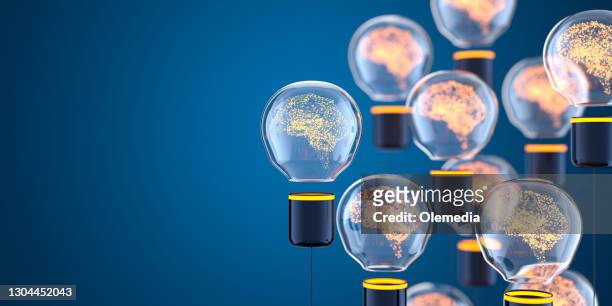 artificial intelligence digital concept abstract brains inside light bulb - wisdom stock pictures, royalty-free photos & images