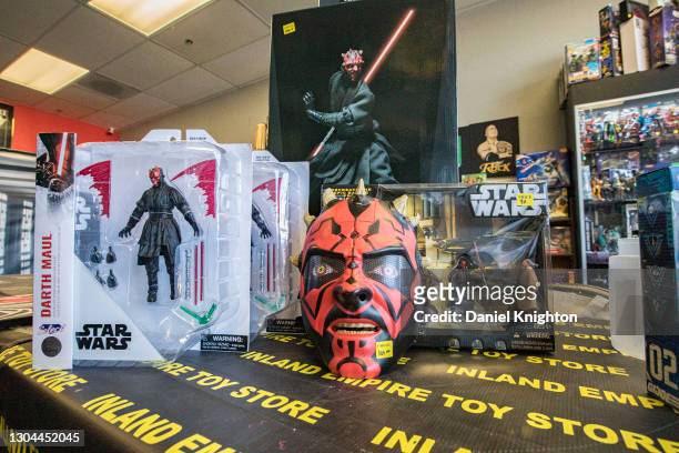 General view of Darth Maul collectables at Inland Empire Toy Store on February 27, 2021 in Redlands, California.
