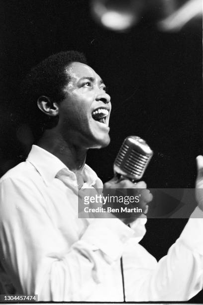 Sam Cooke , singer, songwriter and civil-rights activist, on stage with band at New York's Copacabana nightclub, June 1964.