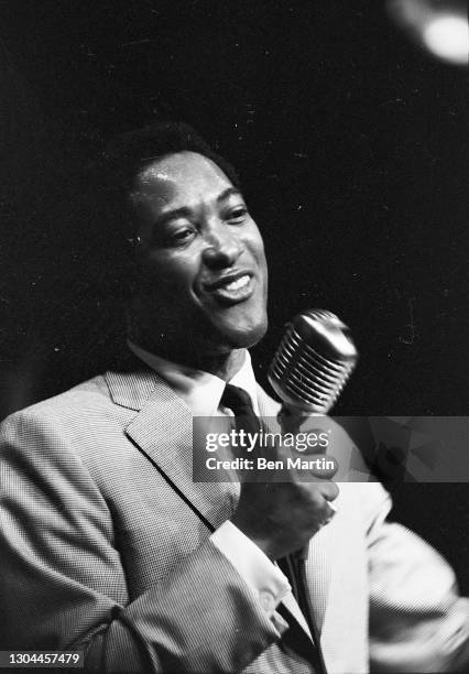 Sam Cooke , singer, songwriter and civil-rights activist, on stage with band at New York's Copacabana nightclub, June 1964.