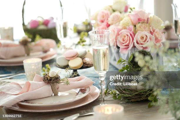 elegant easter dining table - easter dinner stock pictures, royalty-free photos & images