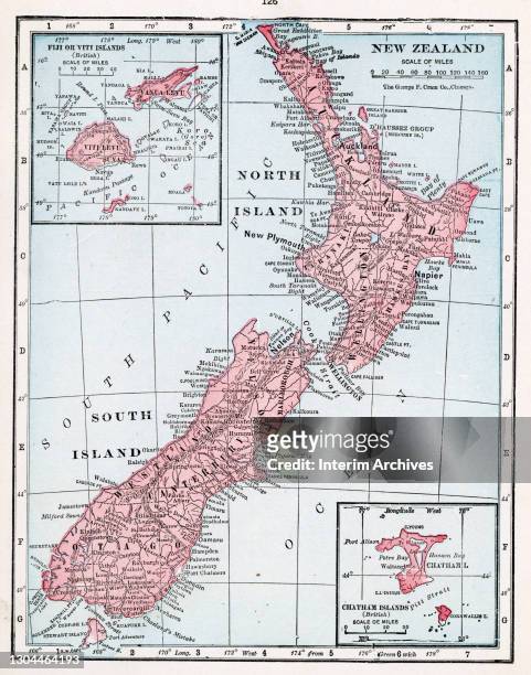 Color map of New Zealand, the Fiji Islands, and the Chatham Islands, 1922.
