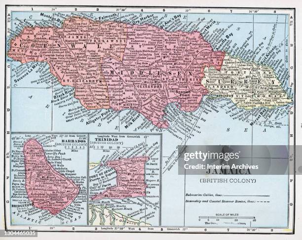 Color map of the islands of Jamaica, Trinidad, and Barbados, 1922.