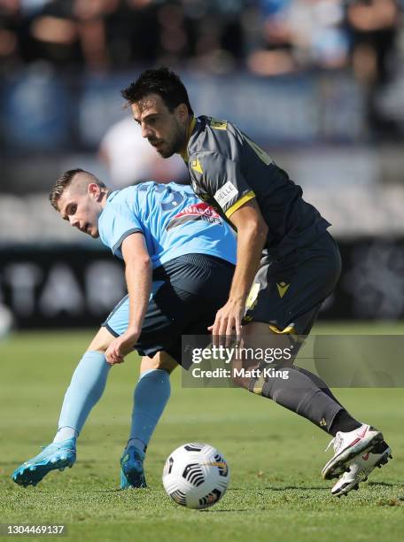 Benat Etxebarria of the Bulls controls the ball in front of Patrick Wood of Sydney FC during the A-League match between Sydney FC and Macarthur FC at...