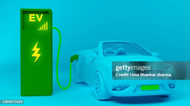 electric car ev charging,3d illustration - auto 3d stockfoto's en -beelden