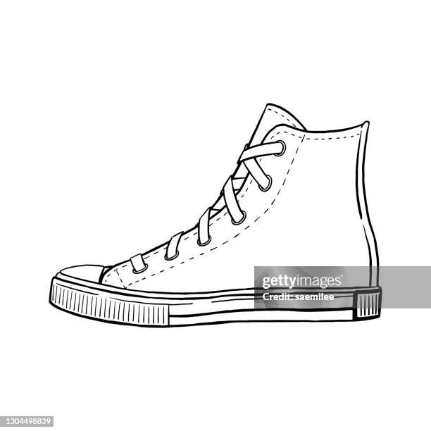 illustrazioni stock, clip art, cartoni animati e icone di tendenza di disegno di scarpe in tela superiore - scarpe di tela