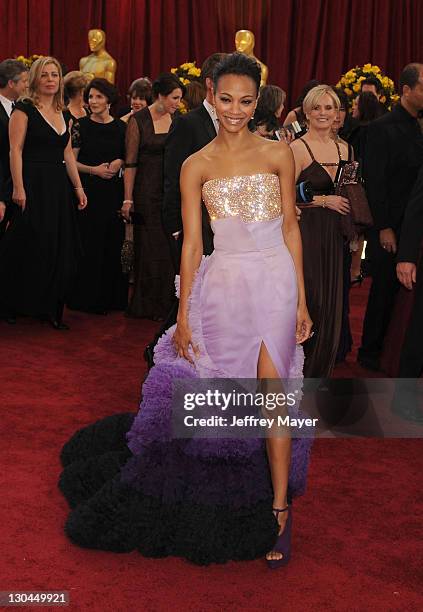 Actress Zoe Saldana arrives at the 82nd Annual Academy Awards held at the Kodak Theatre on March 7, 2010 in Hollywood, California.