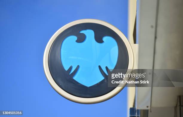 Barclays sign is seen outside one of its stores on February 27, 2021 in Barnsley, England .