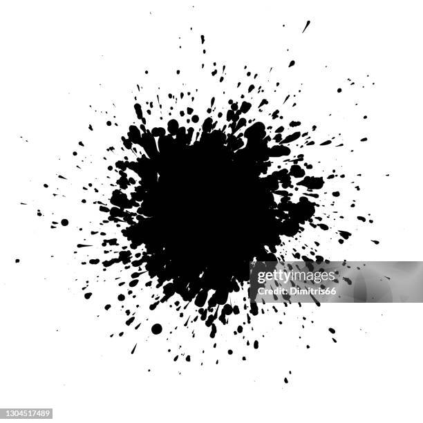 schwarze tinte splatter auf weißem hintergrund durch einzelne partikel gebildet. - kleckern stock-grafiken, -clipart, -cartoons und -symbole