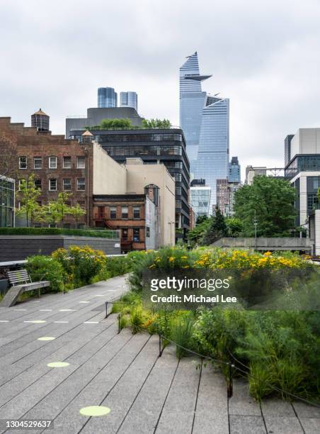 skyline view from high line park - new york - hudson yards foto e immagini stock