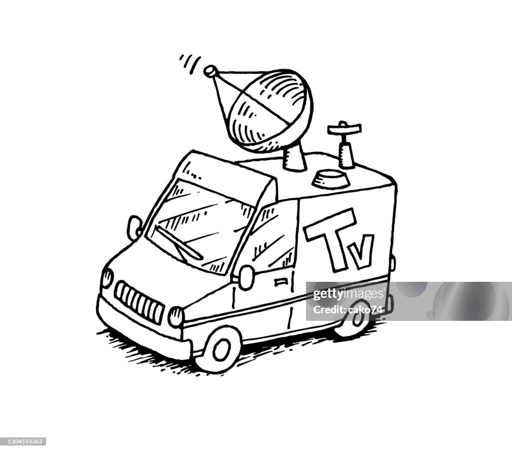 Tv broadcasting van car hand drawn illustration