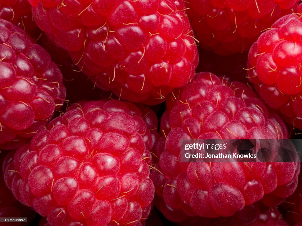 Close up red raspberries