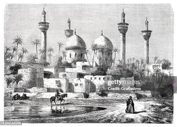illustrazioni stock, clip art, cartoni animati e icone di tendenza di grande moschea imam-moussa a baghdad iraq 1861 - cultura-persiana