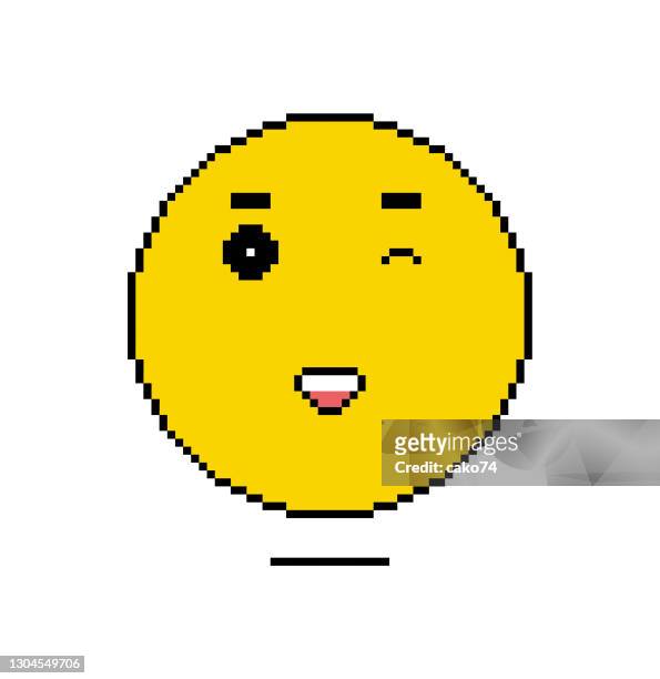 smiley face pixel illustration - smiley face emoticon stock illustrations