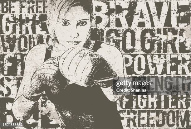 ilustrações de stock, clip art, desenhos animados e ícones de boxing woman over empowering words - boxe feminino