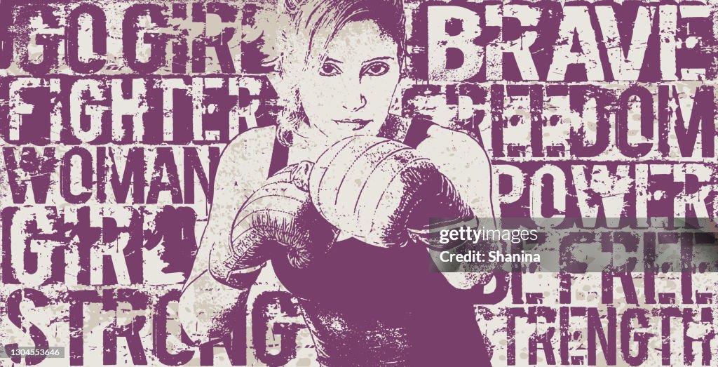 Donna di boxe su parole potenzianti - striscione
