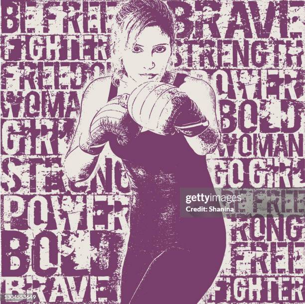 boxing woman over encouraging words - square format - boxer training stock illustrations