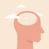 Empty head icon. illustration of stupid, foolish and empty-headed person. Head profile with clear sky.