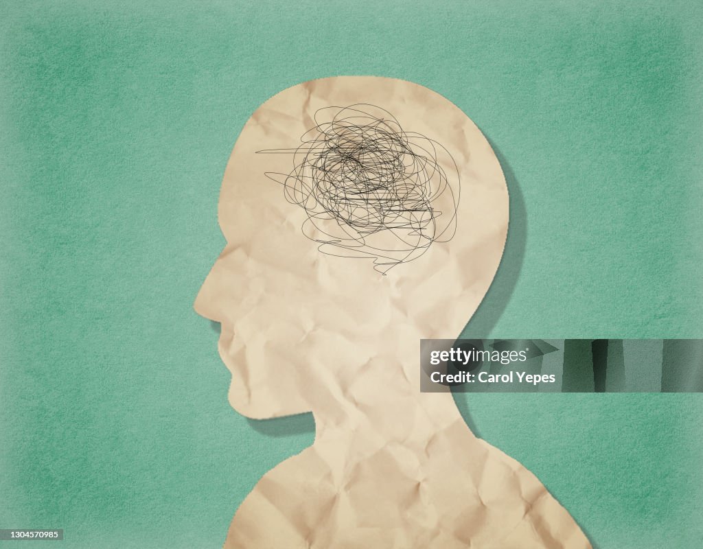 Paper head with confusion,problems concept